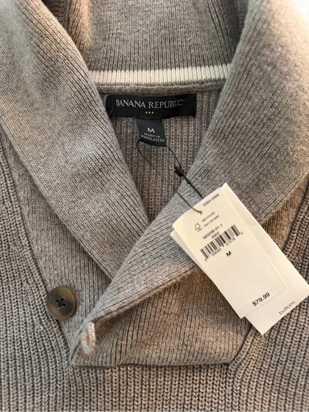Banana Republic Men's Shawl Collar Ribbed Sweater - Taupe M